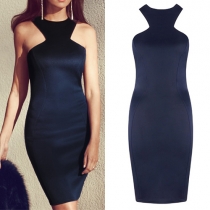 Sexy Off-shoulder Round Neck Solid Color Sheath Dress