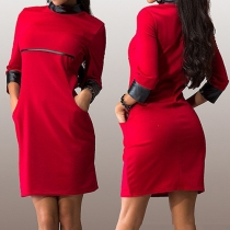 Fashion 3/4 Sleeve Round Neck Slim Fit Dress