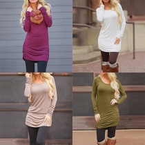 Fashion Solid Color Long Sleeve Round Neck Slim Fit Dress