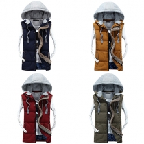 Fashion Contrast Color Hooded Slim Fit Men's Vest