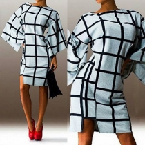 Fashion Trumpet Medium Sleeve Plaid Slim Fit Dress