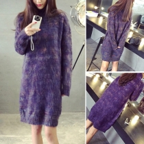 Latest Turtleneck Long Sleeve Slim Straight Knitted Dress