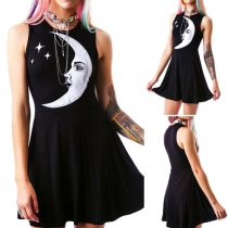Fashion Sleeveless Round Neck Printed Dress
