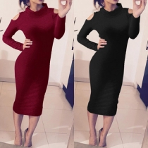 Sexy Off-shoulder Long Sleeve Turtleneck Sheath Dress