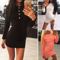 Fashion Solid Color Long Sleeve Round Neck Slim Fit Dress