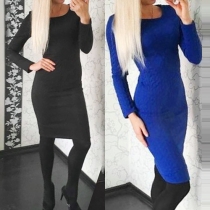 Fashion Solid Color Long Sleeve Round Neck Slim Fit Dress