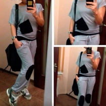 Fashion Contrast Color Short Sleeve Round Neck Sports Suit