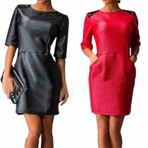 Fashion Lace Spliced Half Sleeve Round Neck Slim Fit Dress