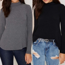Sexy Lace-up Backless Long Sleeve Solid Color T-shirt