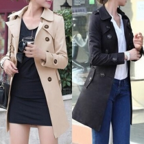 OL Style Solid Color Long Sleeve Double-breasted Slim Fit Trench Coat (Size falls small)