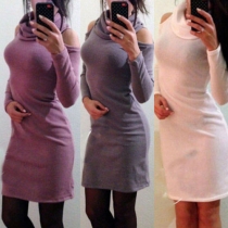 Sexy Off-shoulder Long Sleeve Turtleneck Sheath Dress