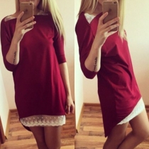 Fashion Lace Spliced Half Sleeve Irregular Hem Dress