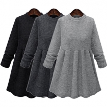 Fashion Solid Color Long Sleeve Round Neck Oversized Knit Dress