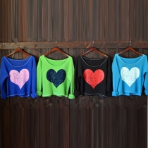 Fashion Long Sleeve Round Neck Heart Printed T-shirt