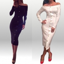 Sexy Slash Neck Single-breasted Long Sleeve Party Dress