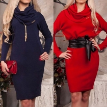 Fashion Cowl Neck Solid Color Slim Body Con Dress 