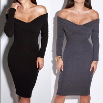 Sexy V-neck Off-shoulder Long Sleeve Dress