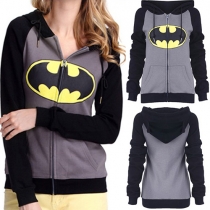 Cute Cartoon Pattern Long Sleeve Hooded Contrast Color Sweatshirt