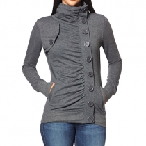 Fashion Solid Color Long Sleeve Turtleneck Single-breasted Sweatshirt