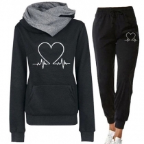Fashion Numbers Printed Long Sleeve Round Neck Sports Suit