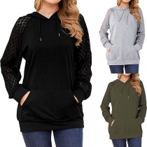 Långärmade hoodies med spetsdetaljer och V-ringning