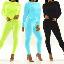 Fashion Solid Color Long Sleeve Round Neck Casual Sports Suit