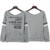Sexy Oblique Shoulder Long Sleeve Letters Printed Sweatshirt