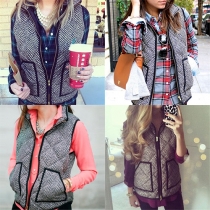 Fashion Stand Collar Wave-stripe Printed Vest