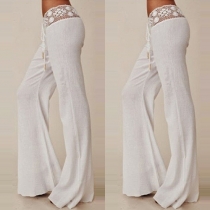 Fashion Lace Spliced High Waist Wide Leg Pants