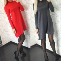 Fashion Solid Color Long Sleeve Turtleneck Loose Dress
