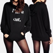 Cute Cat Ear Long Sleeve Letters Printed Hoodies