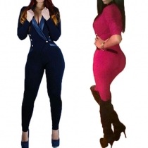 Sexy Deep V-neck Long Sleeve High Waist Slim Fit Jumpsuits