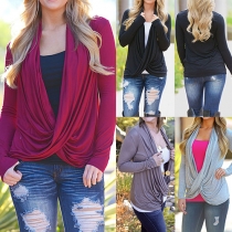 Fashion Solid Color Long Sleeve Irregular Tops