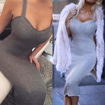 Sexy Low-cut Solid Color Slim Fit Sling Dress