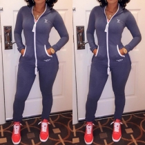 Fashion Solid Color Long Sleeve Hooded Slim Fit Jumpsuits
