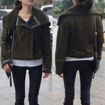 Retro Style Faux Cashmere Lapel Long Sleeve Faux Suede Coat