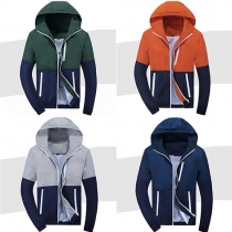 Fashion Contrast Color Long Sleeve Hooded Couple Coat
