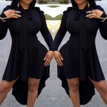 Fashion Solid Color Long Sleeve Irregular Hem Dress