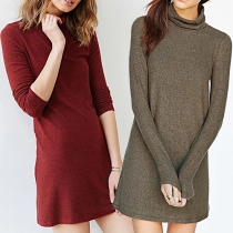 Fashion Solid Color Long Sleeve Turtleneck Dress