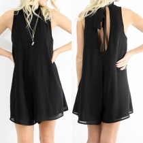 Sexy Backless Sleeveless Round Neck Solid Color Rompers