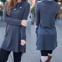 Fashion Solid Color Long Sleeve Lapel High-low Hem Loose Dress