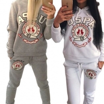 Fashion Long Sleeve Hooded Printed Sports Suit