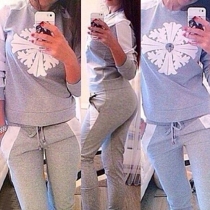 Fashion Long Sleeve Round Neck Printed Sports Suit