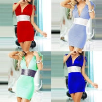 Sexy Deep V-neck Sleeveless High Waist Slim Fit Party Dress