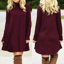 Fashion Solid Color Long Sleeve Round Neck Loose Dress