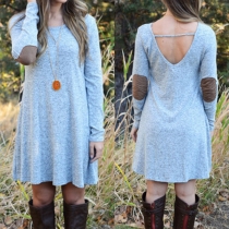 Sexy Backless Long Sleeve Solid Color Loose Dress