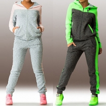 Fashion Contrast Color Long Sleeve Hooded Sports Suit