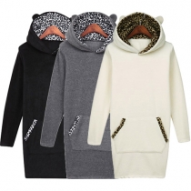 Fashion Leopard Spliced Long Sleeve Hooded Sweatshirt