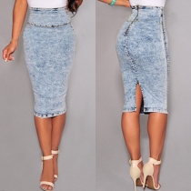 Fashion High Waist Slit Hem Denim Bust Skirt