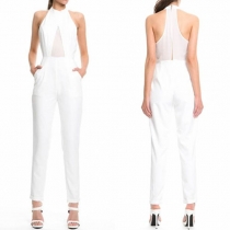 Sexy Off-shoulder Sleeveless Slim Fit Solid Color Jumpsuits